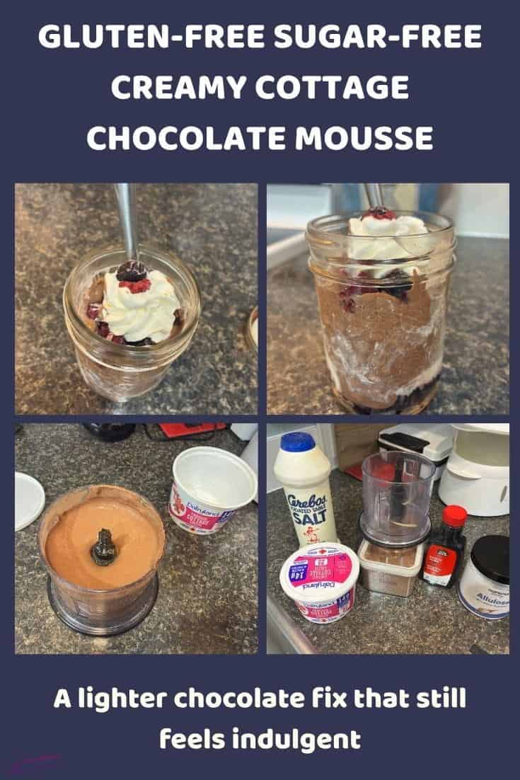 An image of a small Console jar with Creamy Cottage Chocolate Mousse, fruit and a dollop of cream