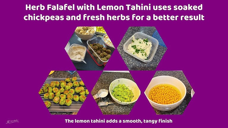 An image of Herb Falafel Balls baked in the oven with Lemon Tahini Sauce