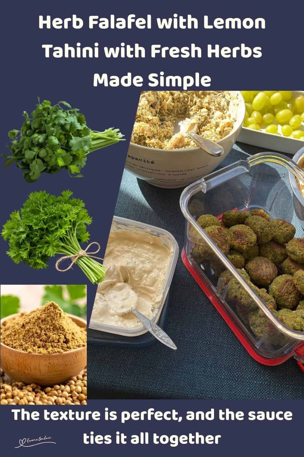 An image of Herb Falafel Balls baked in the oven with Lemon Tahini Sauce