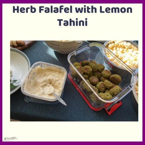An image of Herb Falafel Balls baked in the oven with Lemon Tahini Sauce