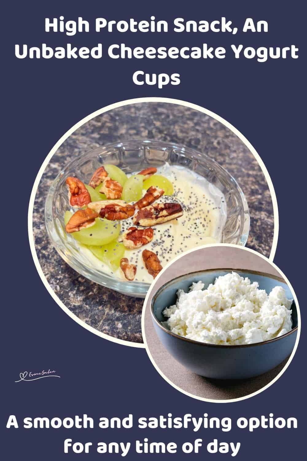 An image of a single serving of Unbaked Cheesecake Yogurt Cups with fruit and nuts