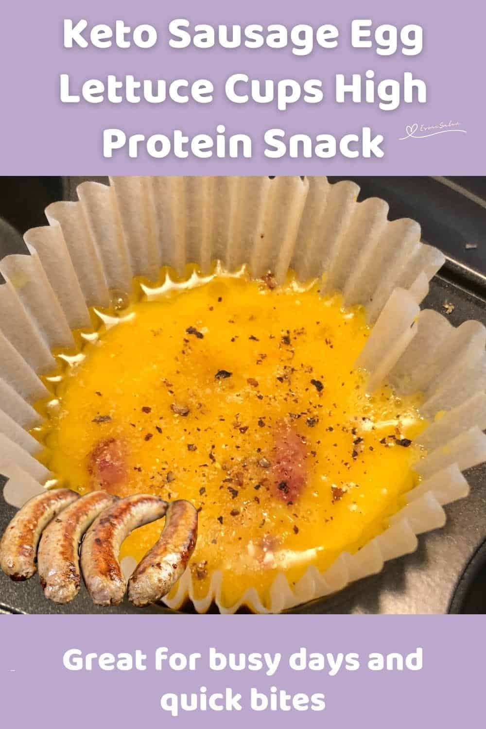 An image of Keto Sausage Egg Lettuce Cups in a paper cupcake holder