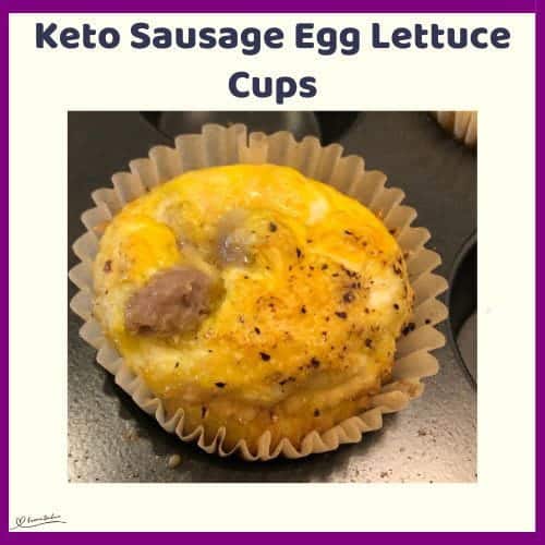 An image of Keto Sausage Egg Lettuce Cups in a paper cupcake holder