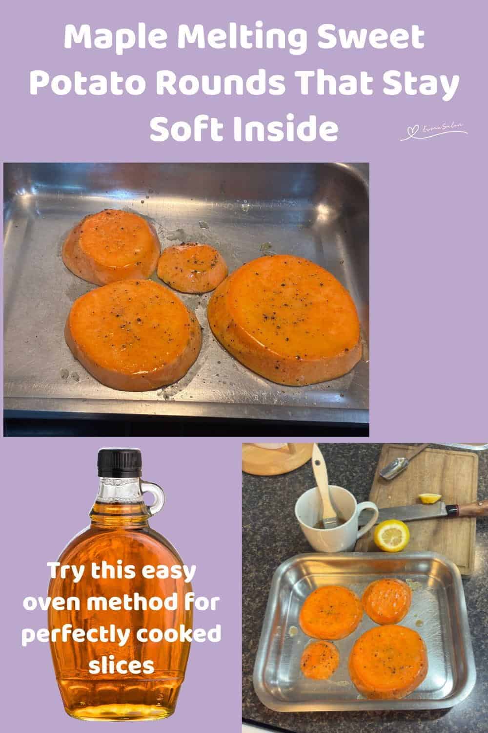 An image of Maple Melting Sweet Potato Rounds served with a slice of charred steak