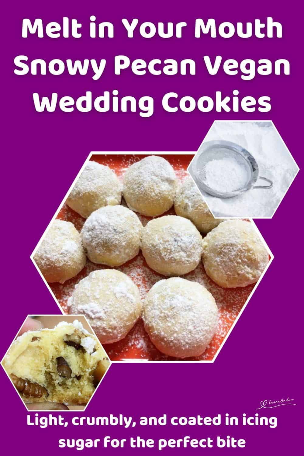 An image of a red platter with Snowy Pecan Vegan Wedding Cookies