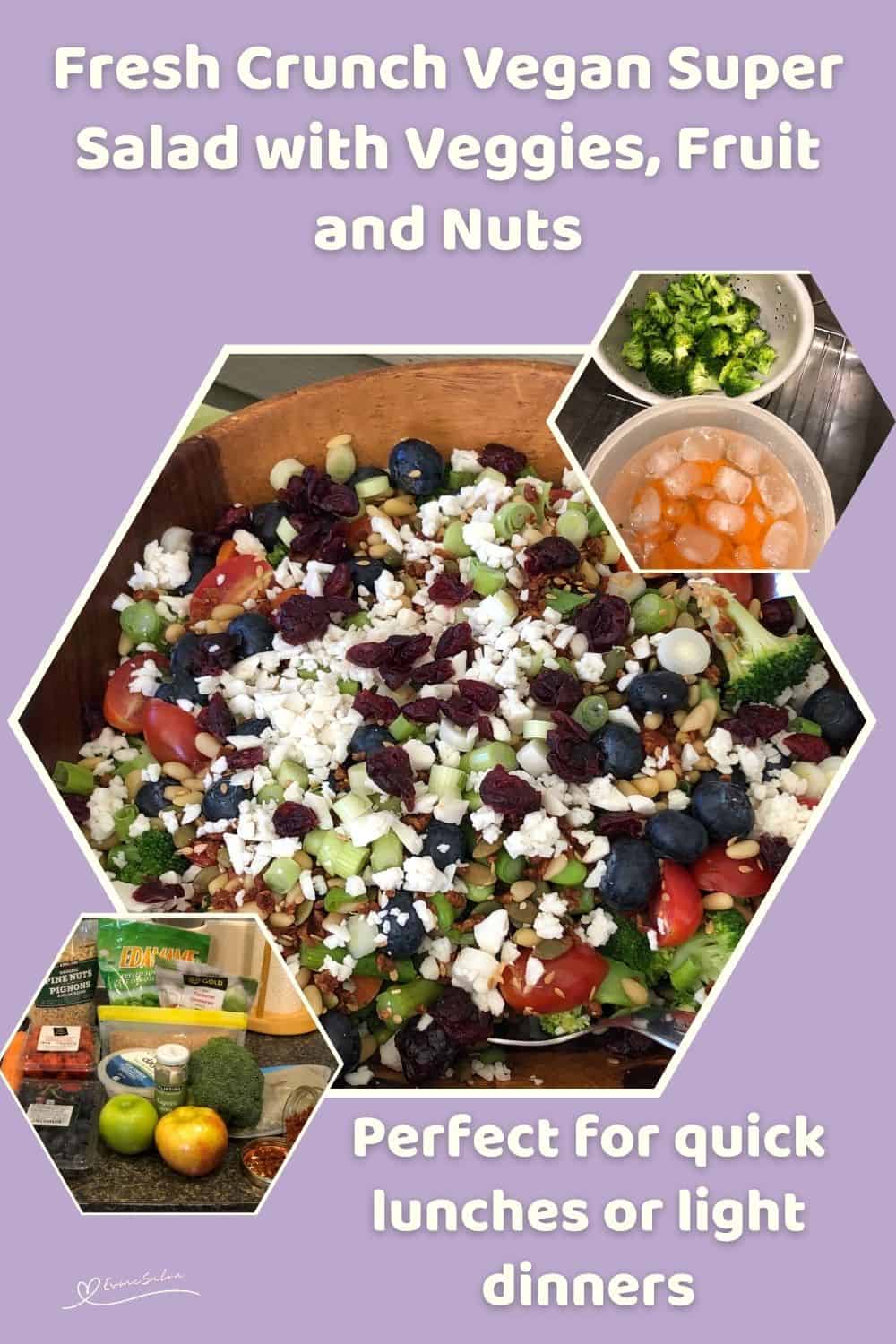 An image of a Fresh Crunch Vegan Super Salad in a wooden oblong bowl