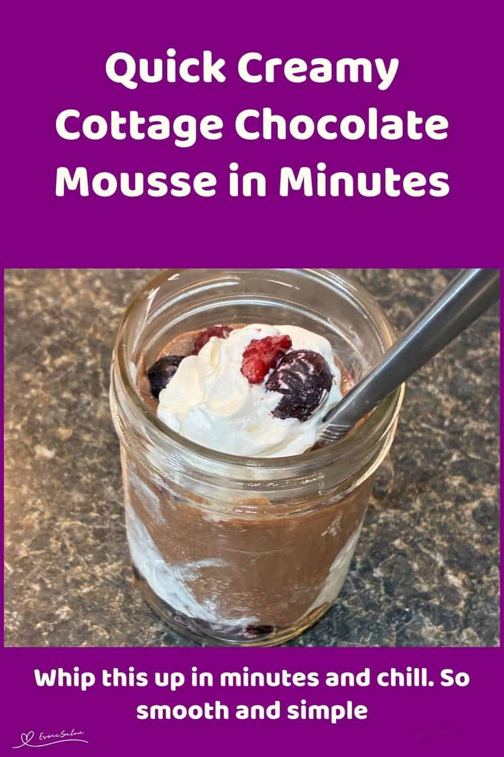 An image of a small Console jar with Creamy Cottage Chocolate Mousse, fruit and a dollop of cream