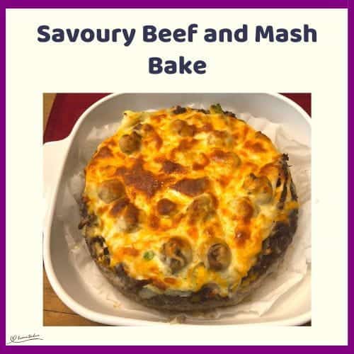 An image of a Savoury Beef and Mash Bake prepared in a springform cake pan