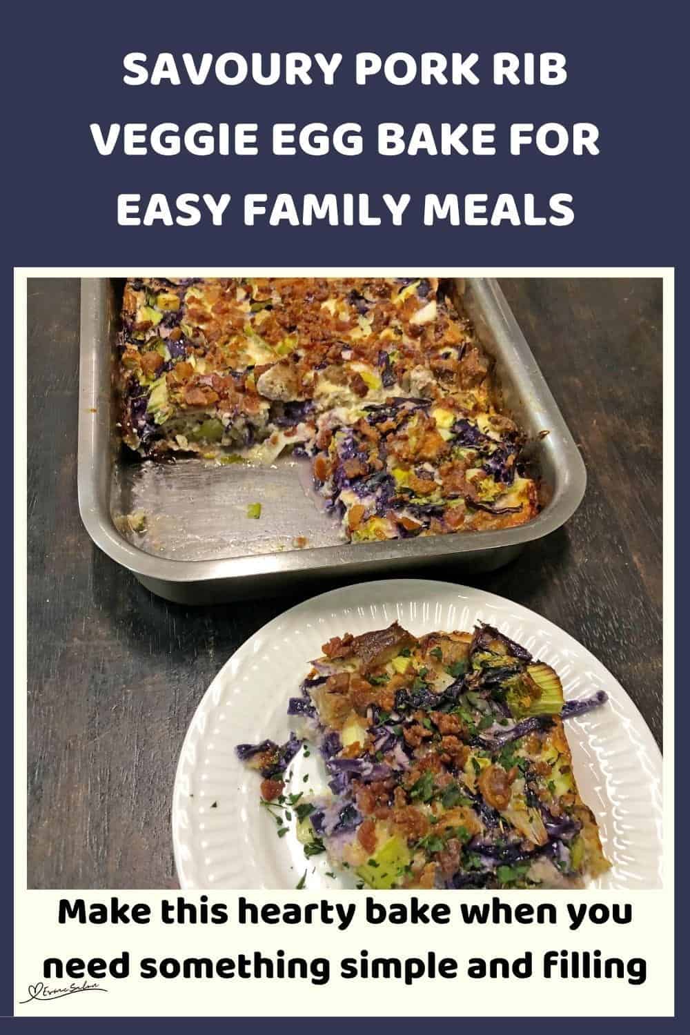 An image of a dish of Savoury Pork Rib Veggie Egg Bake and also in preparation