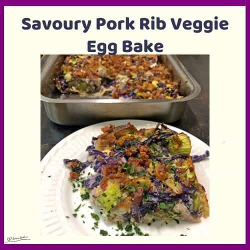 An image of a dish of Savoury Pork Rib Veggie Egg Bake and also in preparation