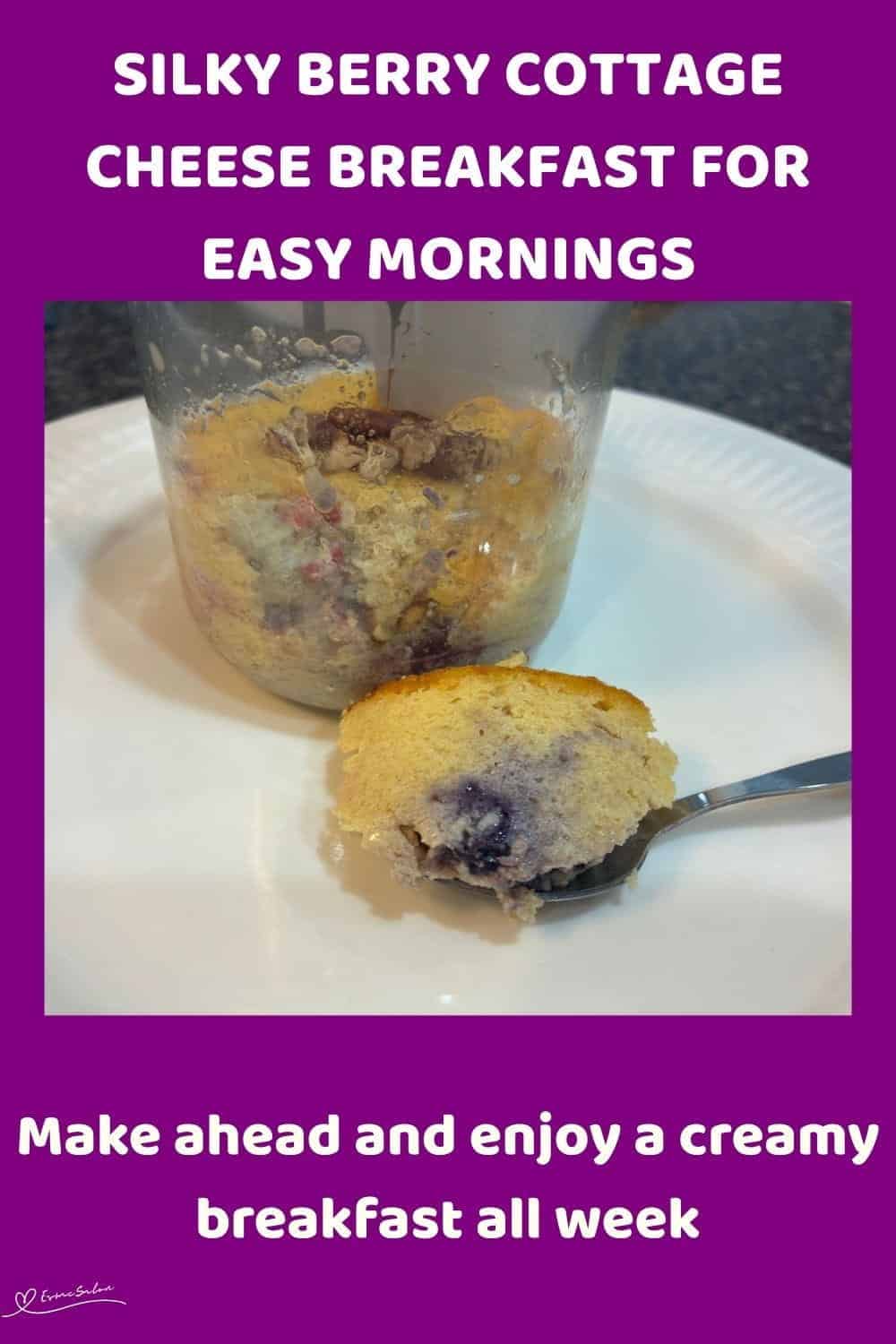 An image of in the making and 4 glass jars filled with a Berry Cottage Cheese Breakfast