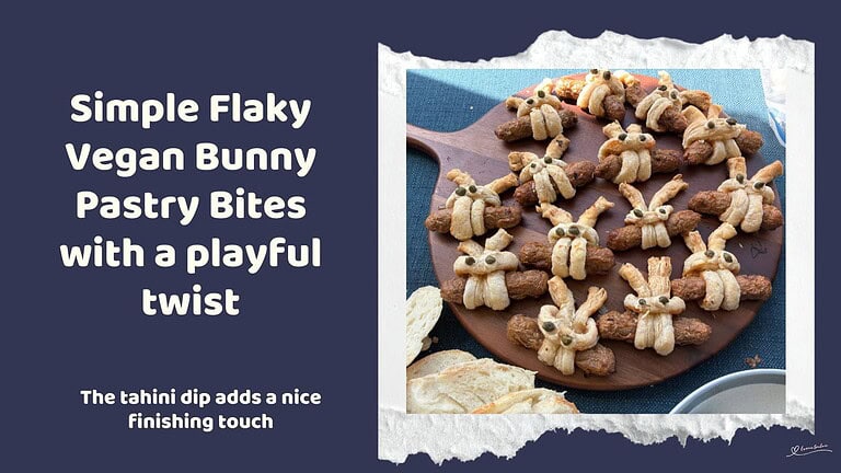 An image of Flaky Vegan Bunny Pastry Bites with vegan breakfast sausages