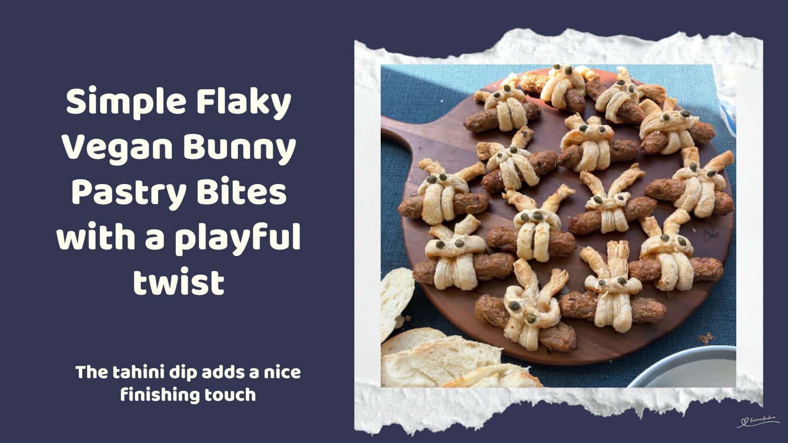 An image of Flaky Vegan Bunny Pastry Bites with vegan breakfast sausages