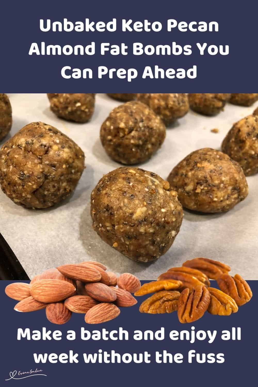An image of Unbaked Keto Pecan Almond Fat Bombs on parchment paper to set