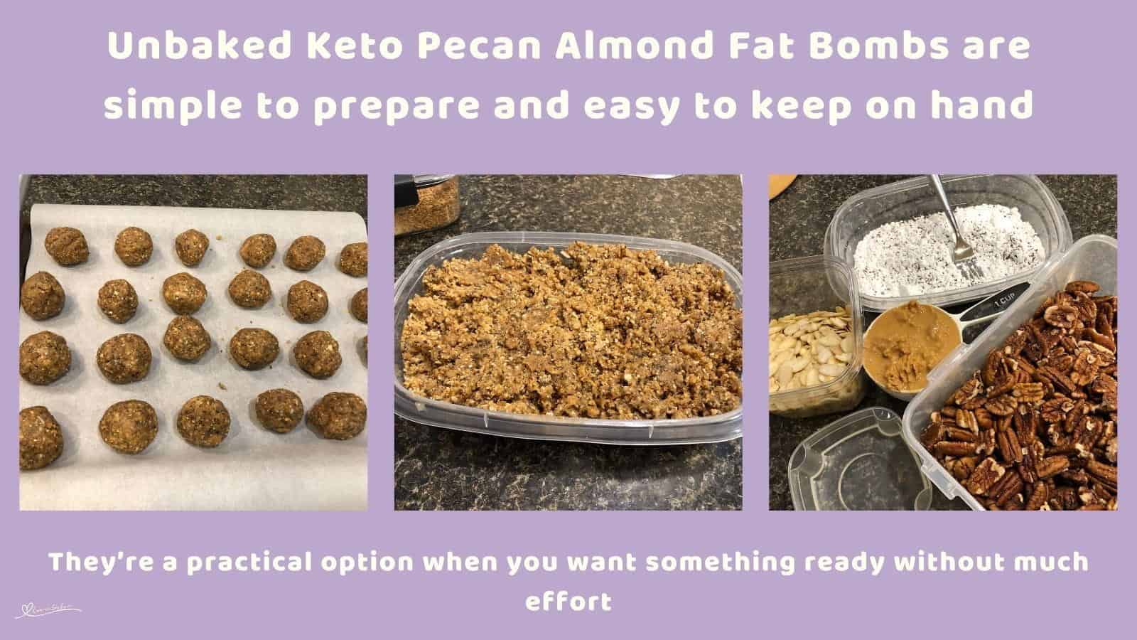 An image of Unbaked Keto Pecan Almond Fat Bombs on parchment paper to set