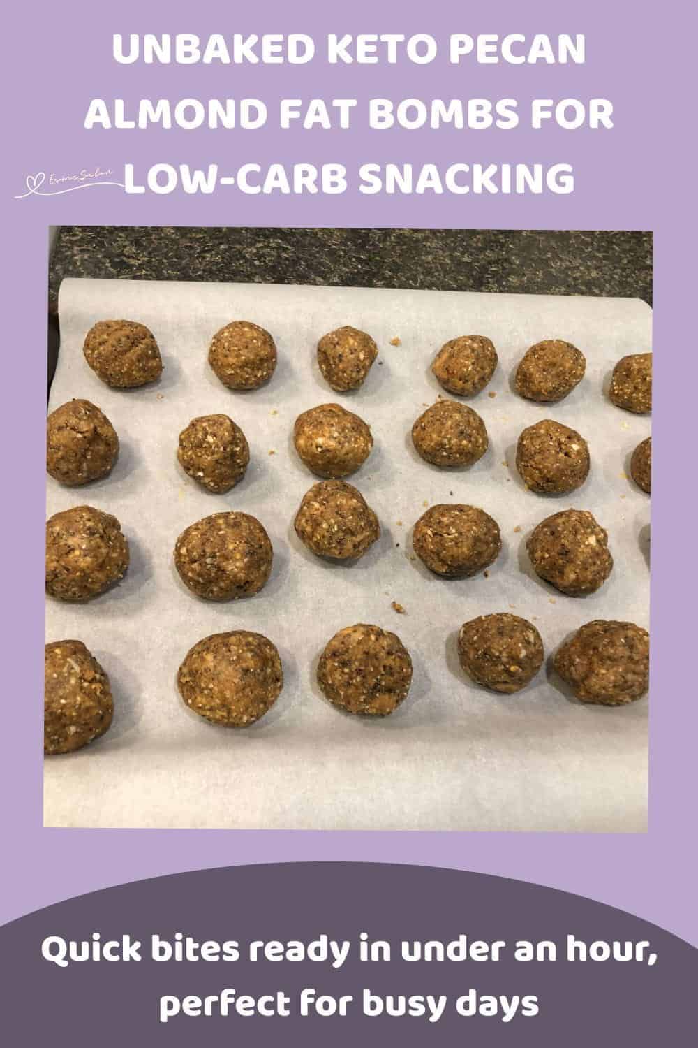 An image of Unbaked Keto Pecan Almond Fat Bombs on parchment paper to set
