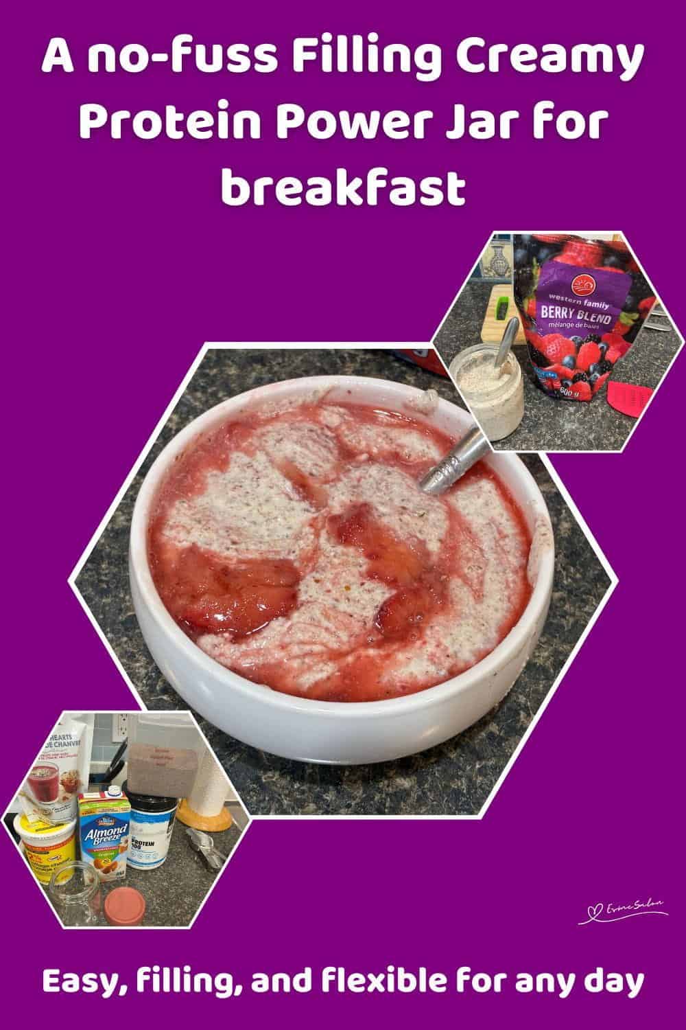 An image of a Creamy Protein Power Jar for breakfast made from cottage cheese and hemp seed