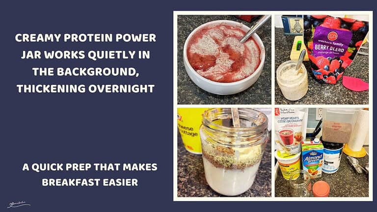 An image of a Creamy Protein Power Jar for breakfast made from cottage cheese and hemp seed