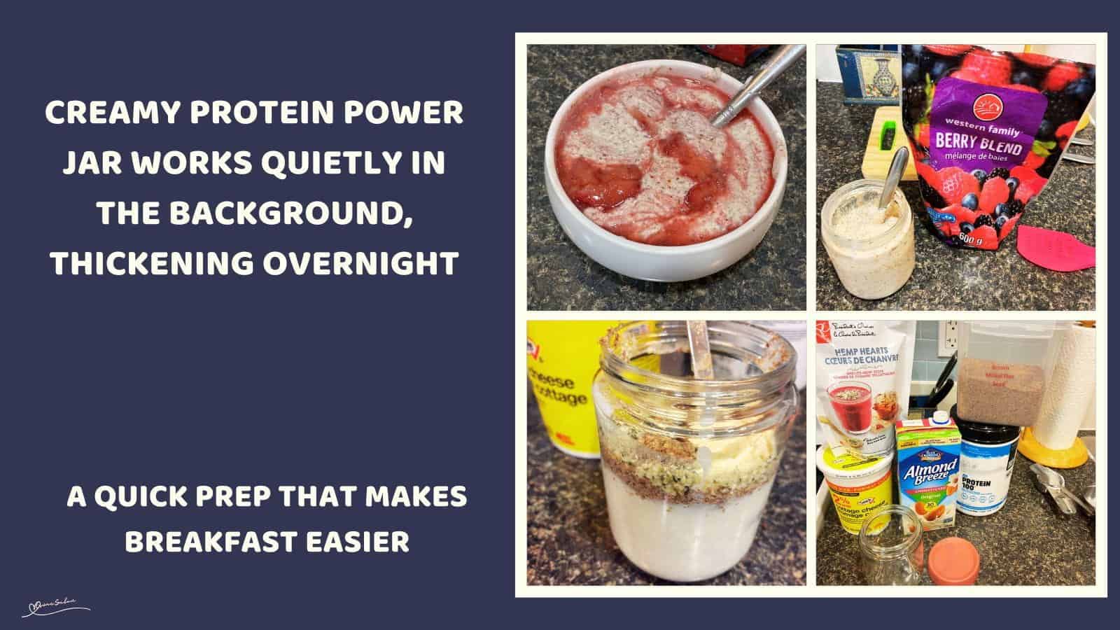 An image of a Creamy Protein Power Jar for breakfast made from cottage cheese and hemp seed