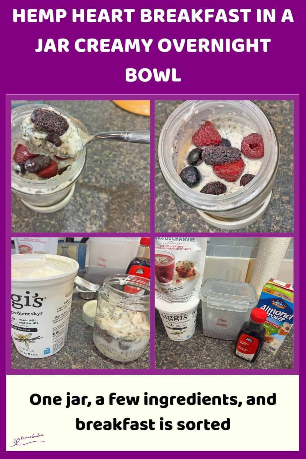 An image of a Hemp Heart Breakfast in a Jar topped with berries