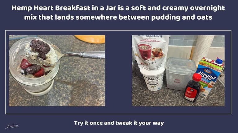 An image of a Hemp Heart Breakfast in a Jar topped with berries