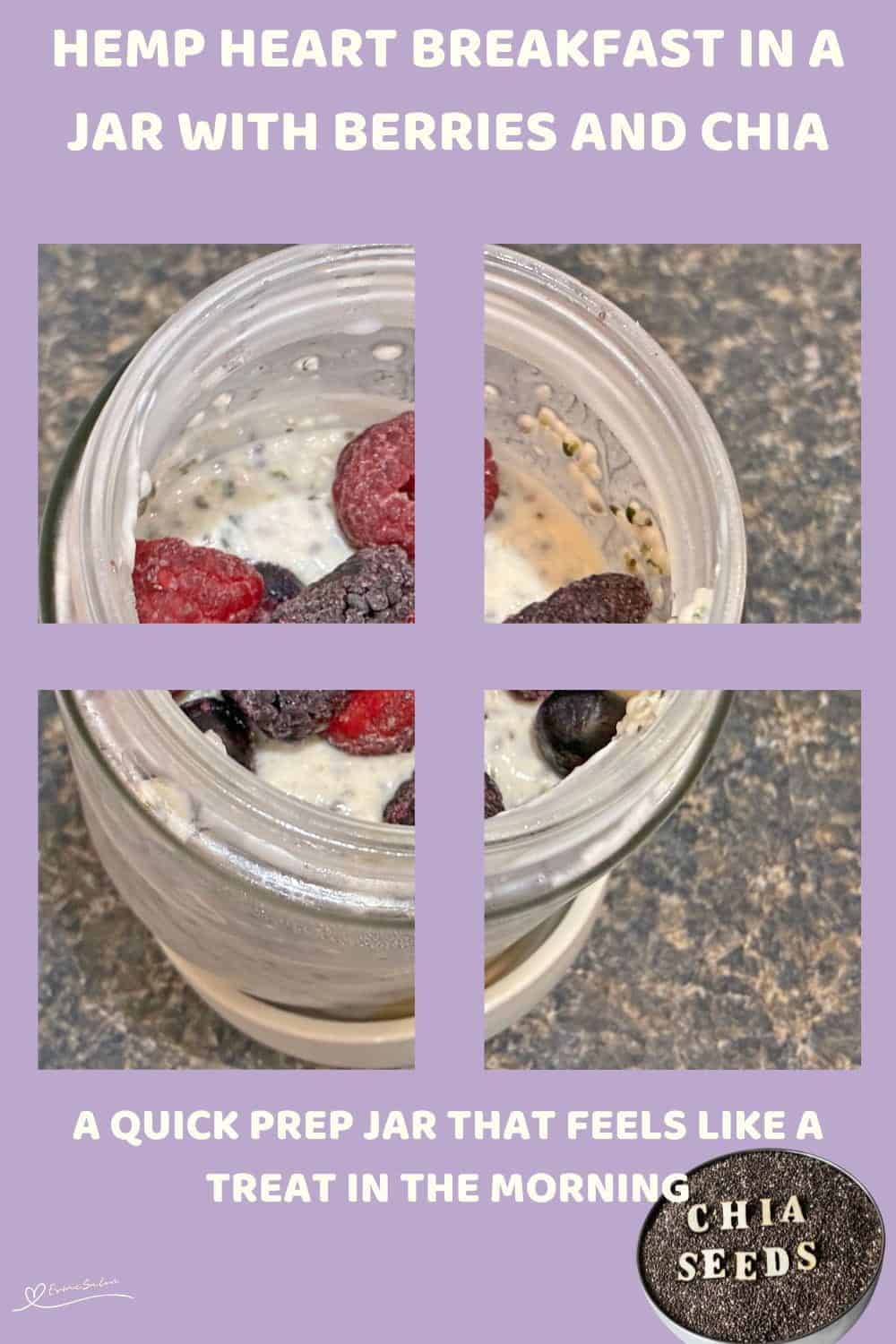 An image of a Hemp Heart Breakfast in a Jar topped with berries