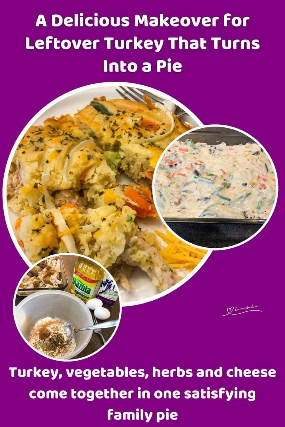 An image of Leftover Turkey with soft, spreadable dough to cover the pie and loads of veggies, onions, mushrooms and shredded cheese