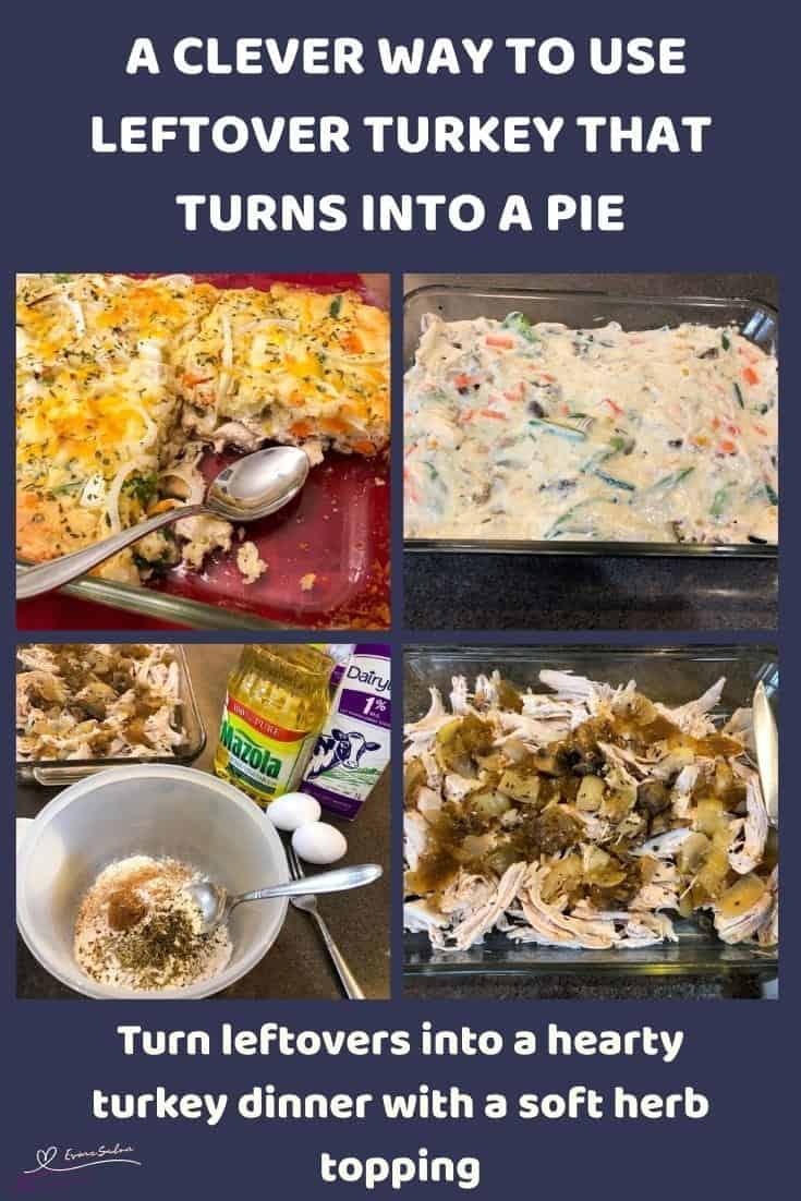 An image of Leftover Turkey with soft, spreadable dough to cover the pie and loads of veggies, onions, mushrooms and shredded cheese