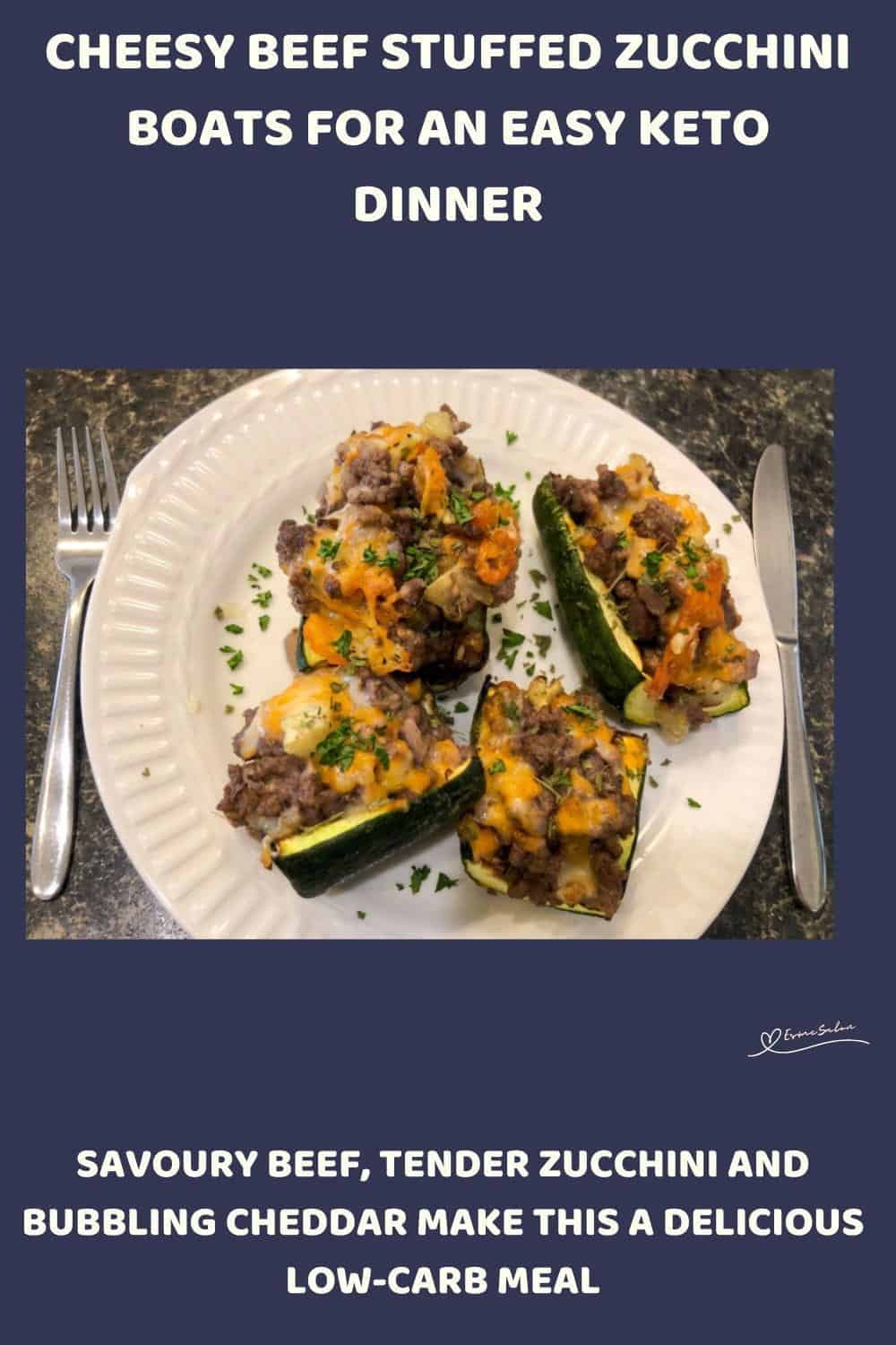 An image of a Keto-friendly Cheesy Beef Stuffed Zucchini Boats