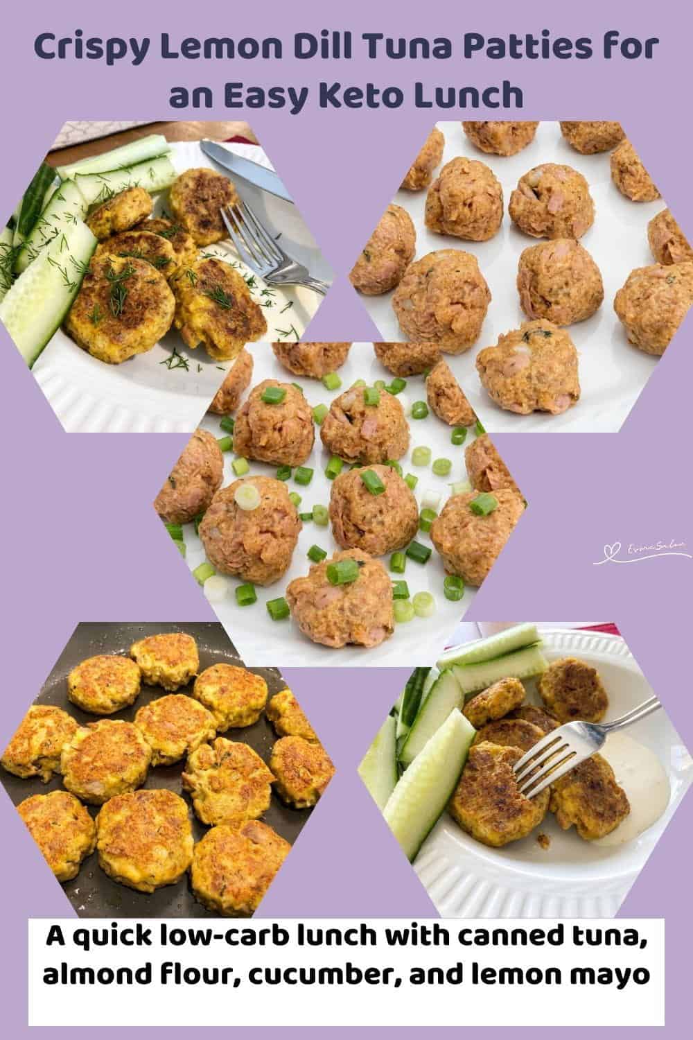 An image of Keto-friendly Crispy Lemon Dill Tuna Patties with almond flour, psyllium husk powder, fresh dill and scallions
