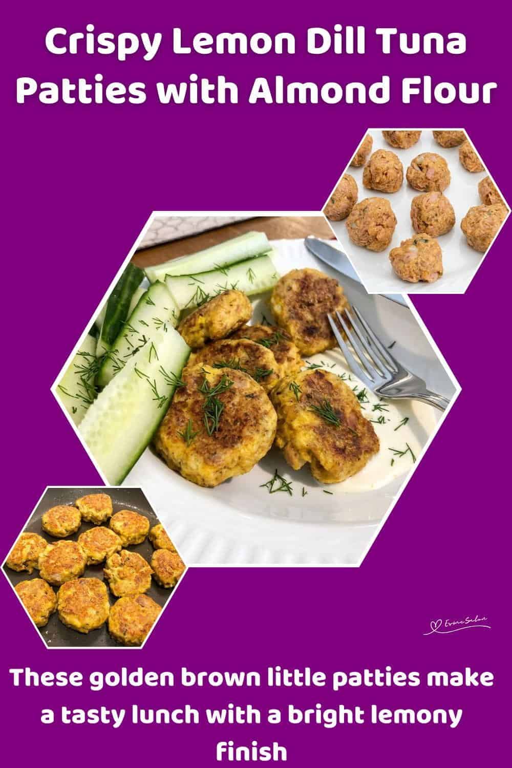 An image of Keto-friendly Crispy Lemon Dill Tuna Patties with almond flour, psyllium husk powder, fresh dill and scallions