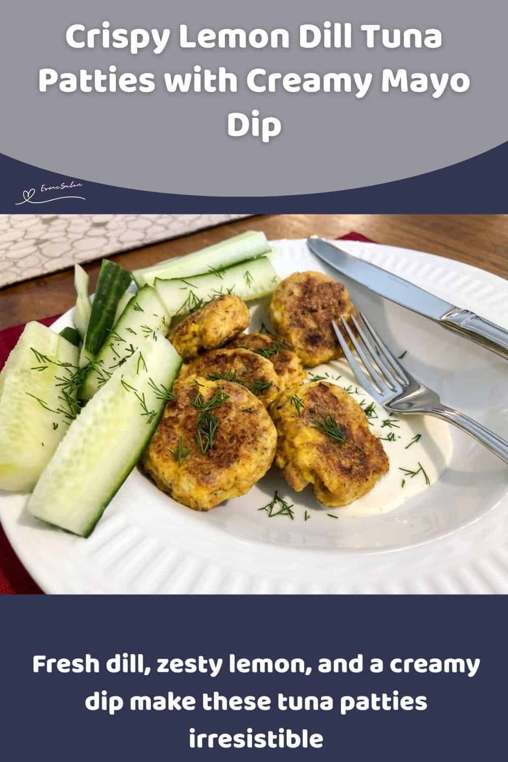 An image of Keto-friendly Crispy Lemon Dill Tuna Patties with almond flour, psyllium husk powder, fresh dill and scallions