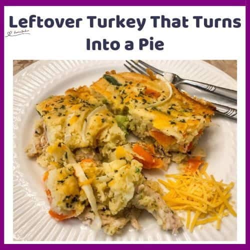 An image of Leftover Turkey with soft, spreadable dough to cover the pie and loads of veggies, onions, mushrooms and shredded cheese