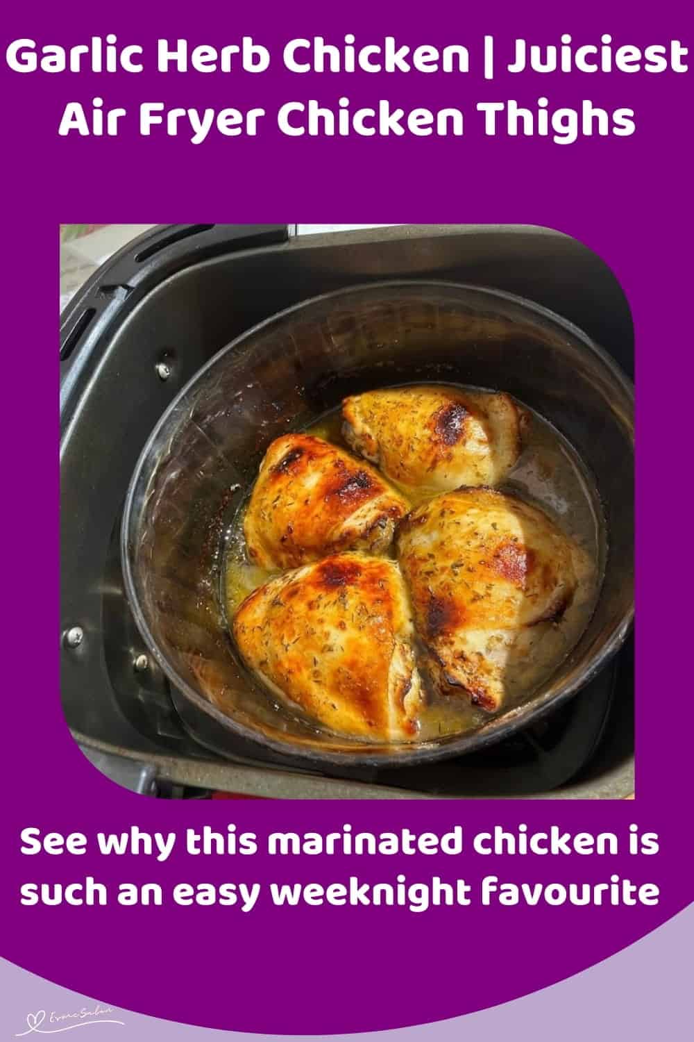 An image of a plate of Juiciest Air Fryer Chicken Thighs with a side of salad
