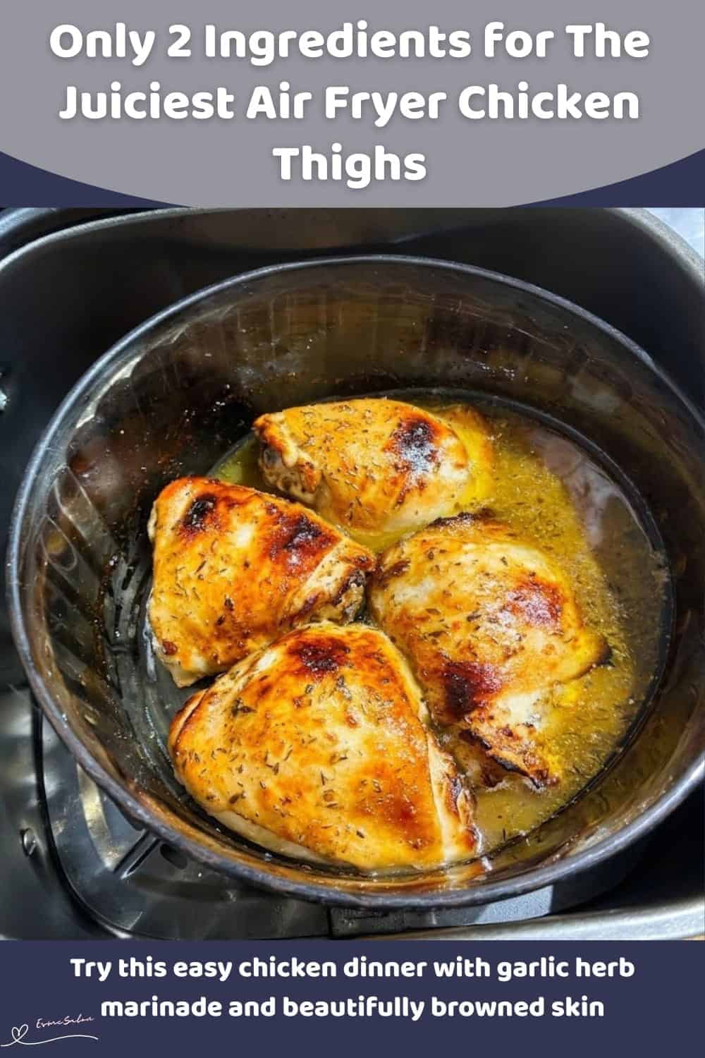 An image of a plate of Juiciest Air Fryer Chicken Thighs with a side of salad
