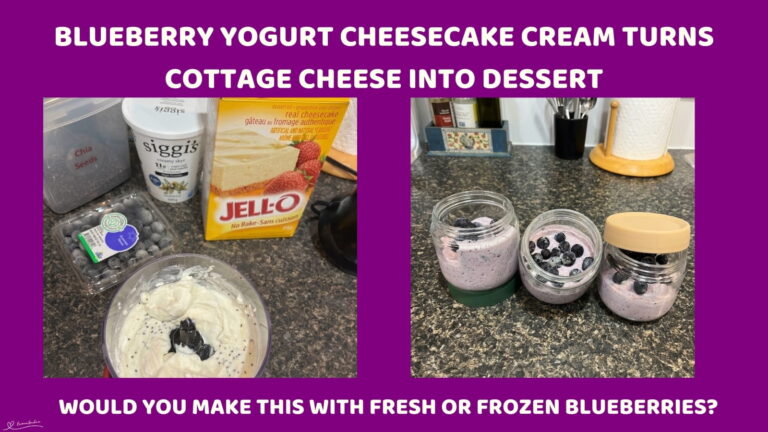 An image of 3 glass jars with Blueberry Yogurt Cheesecake Cream with Yogurt, Cottage Cheese and Jell-O powder